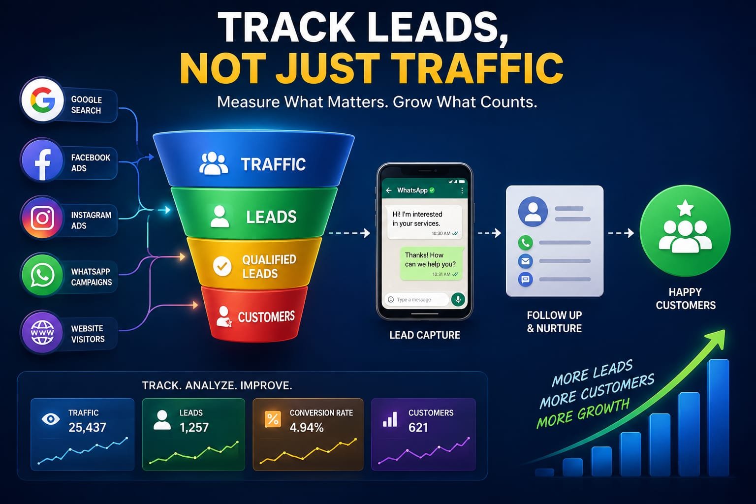 Track leads and measure conversions from traffic to customers